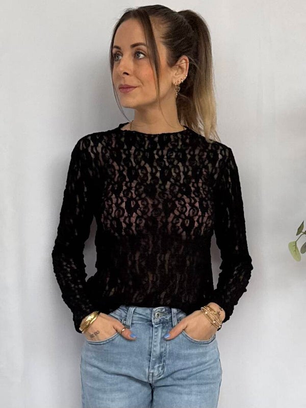 Top: Kant Turtle Neck Zwart