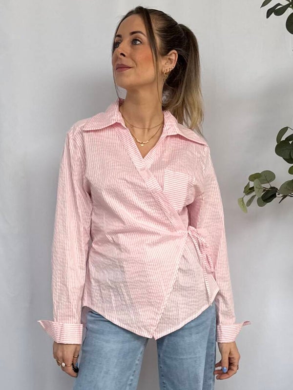 Blouse: Streep Strik Roze