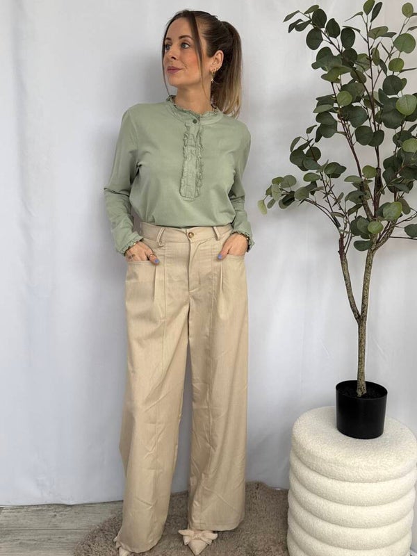 Broek: Wide leg Beige