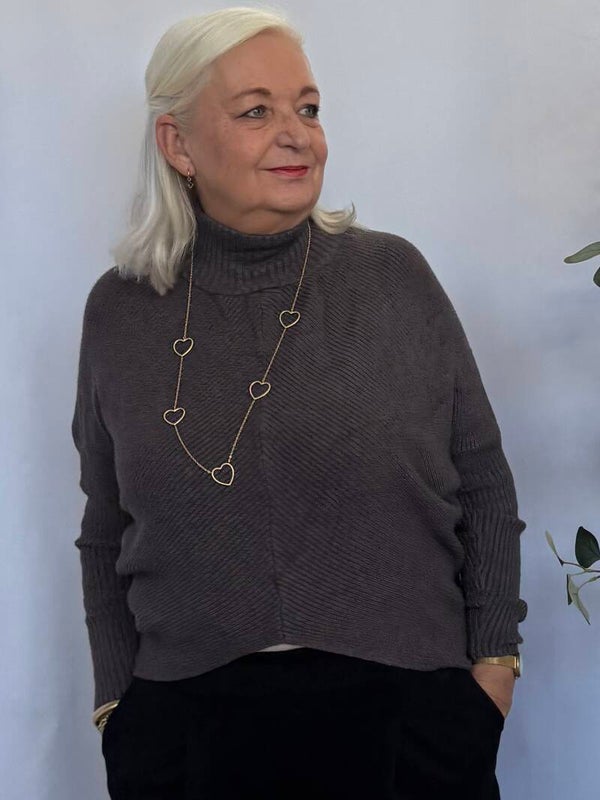 Trui: Rib Coll Taupe - Stapelkorting