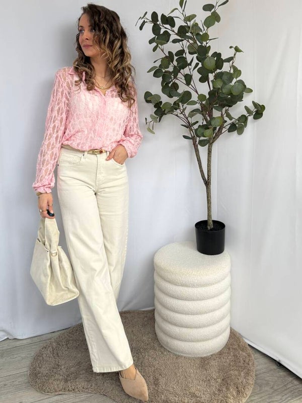 Jeans: Wide leg Ecru