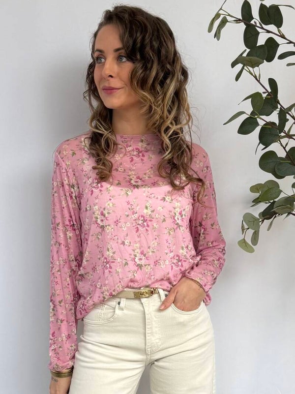 Top: Bloemenprint Fel roze