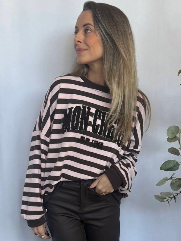 Sweater Paris Stripe Bruin/roze