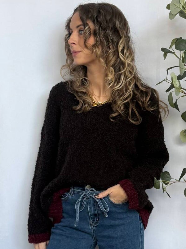 Trui Boucle Bruin/Bordeaux