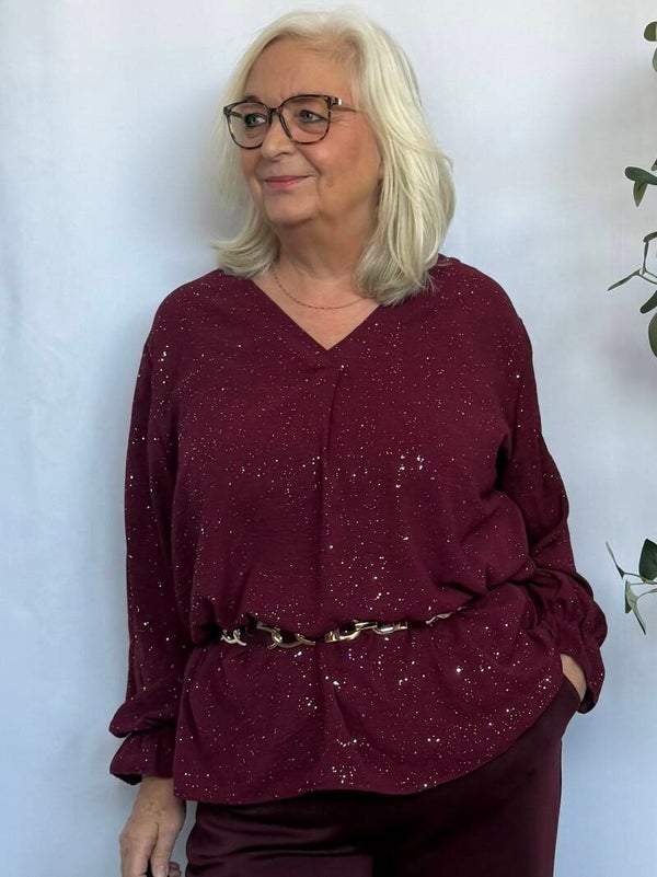Blouse V-hals Shine Bordeaux