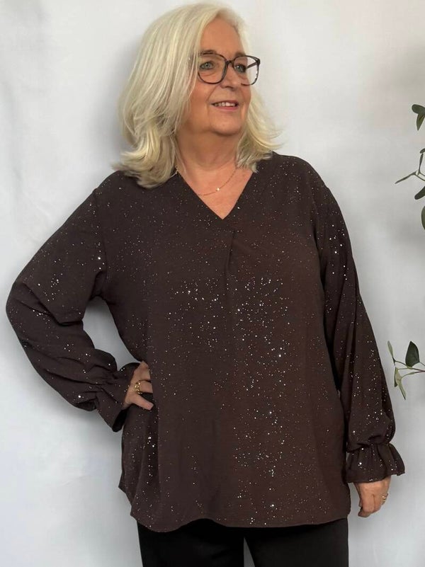 Blouse V-hals Shine Bruin