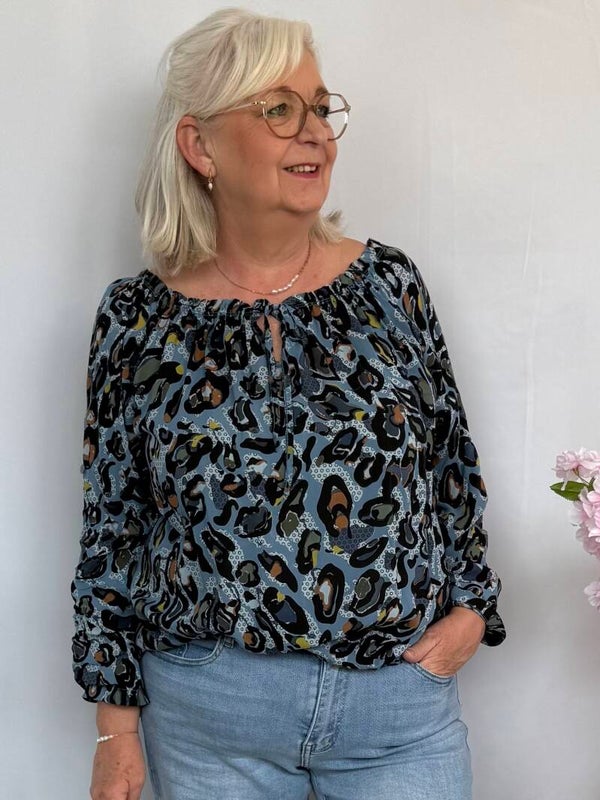 Blouse: Panterprint Blauw