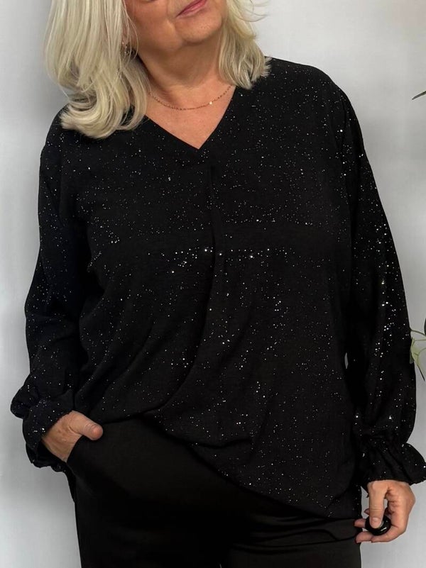 Blouse V-hals Shine Zwart
