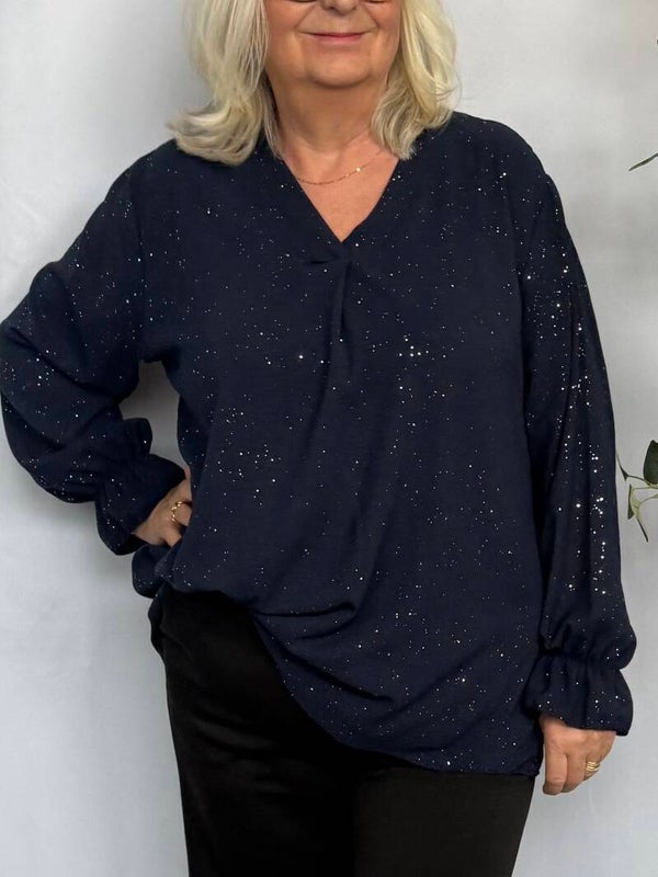 Blouse V-hals Shine Donker Blauw
