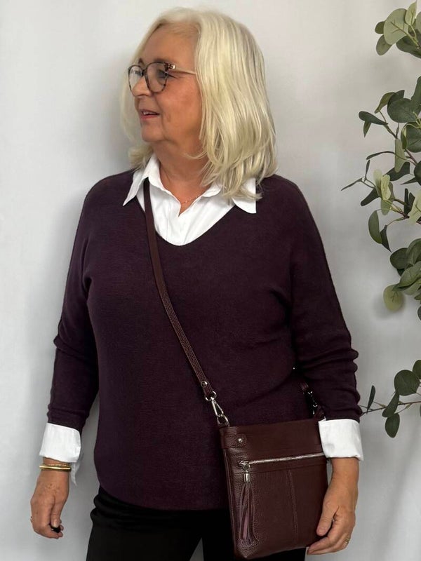 Trui V-Hals Basic Berry