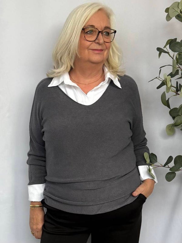 Trui V-Hals Basic Grijs