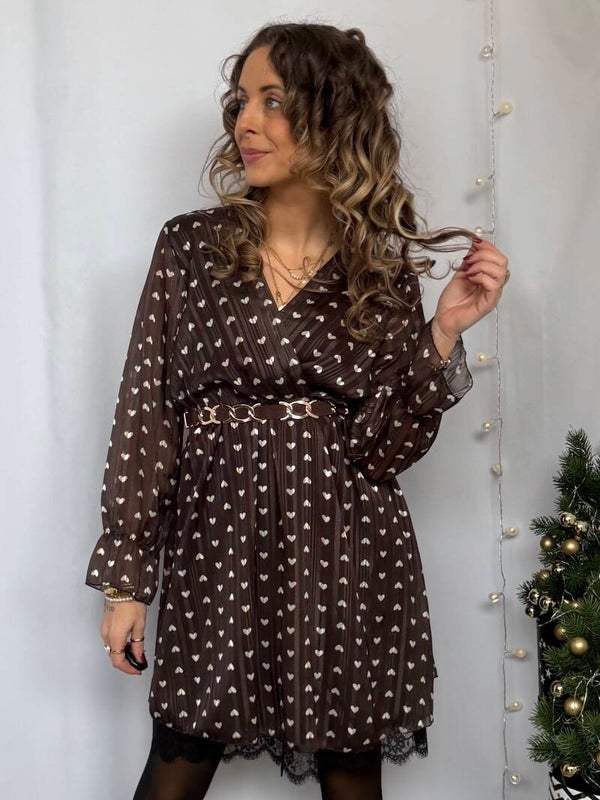 Jurk: Hartjes Bruin - Stapelkorting
