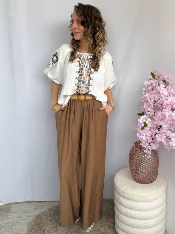 Broek: Wide leg Camel