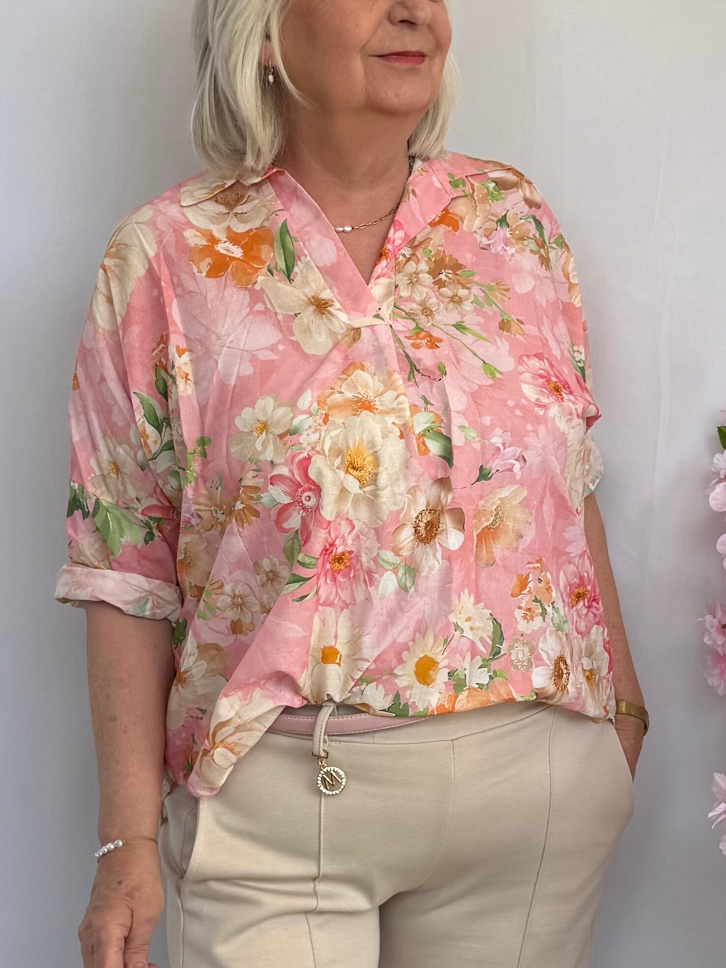 Blouse: Flower Zacht roze