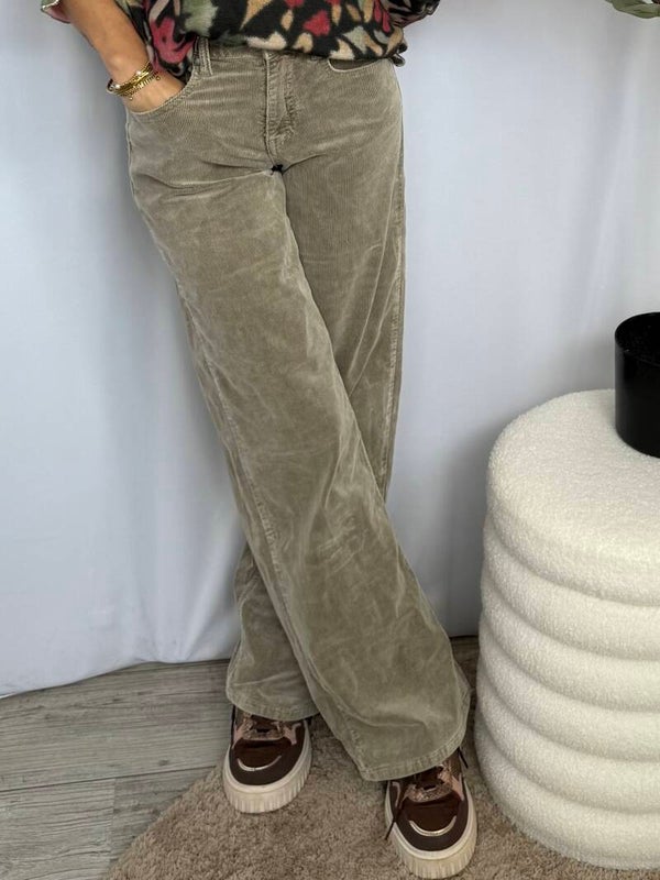 Jeans: Wide leg ribstof Beige - Stapelkorting