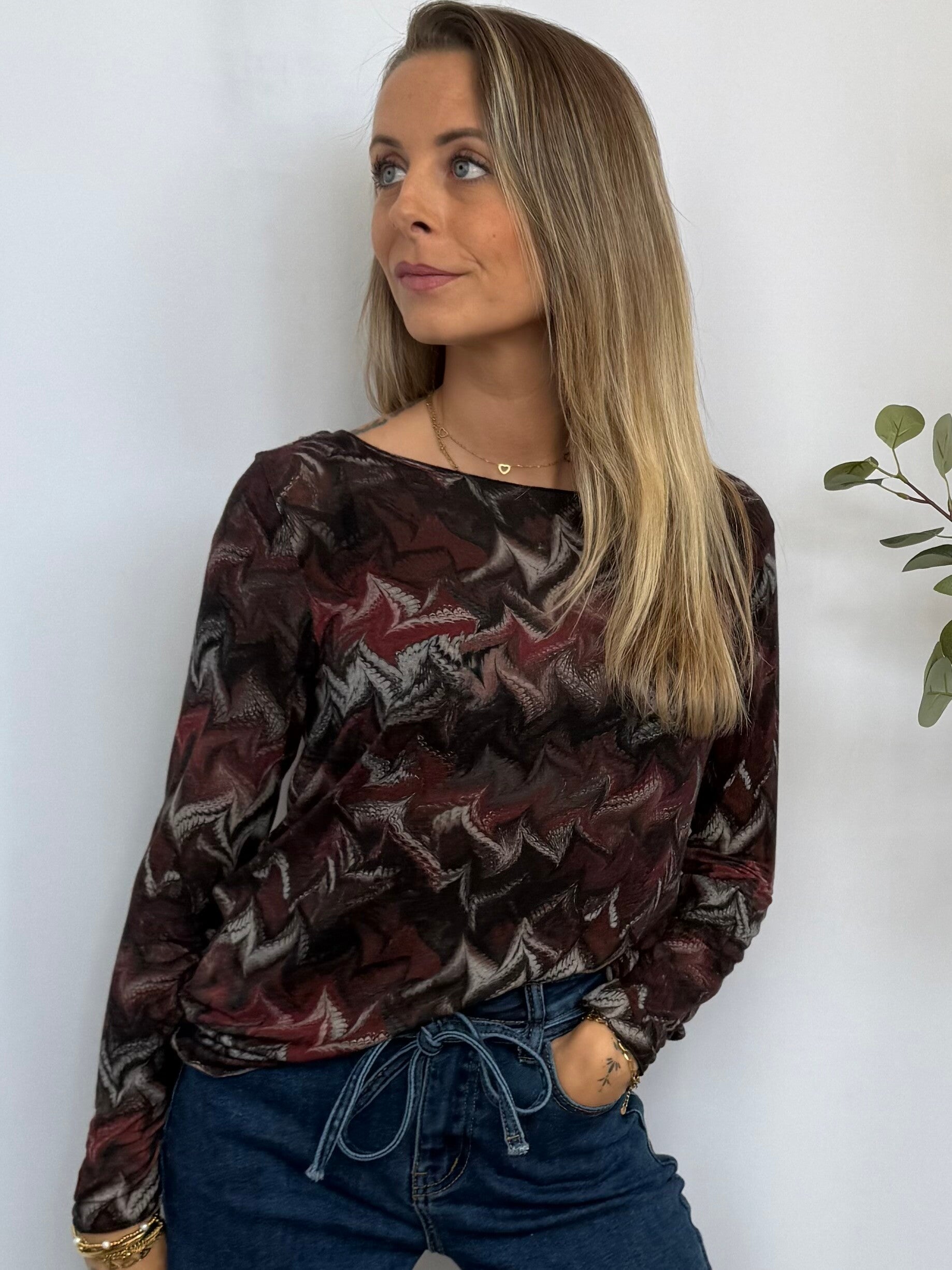 Top: Cashmere Grijs/Bordeaux