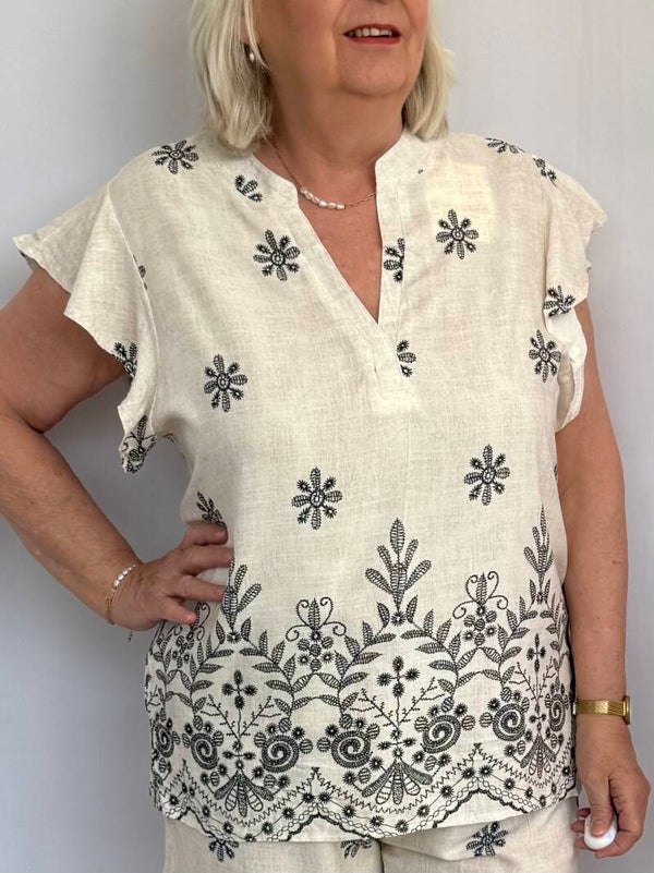 Blouse: Flower Blauw