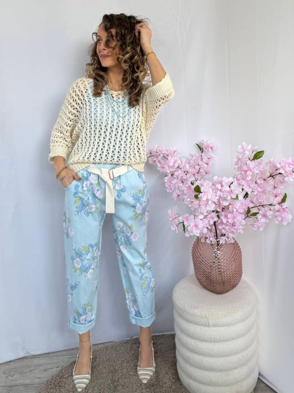 Broek: Barrel Bloemen Blauw