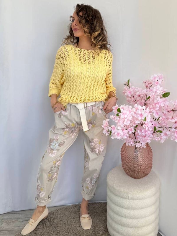 Broek: Barrel Bloemen Ecru