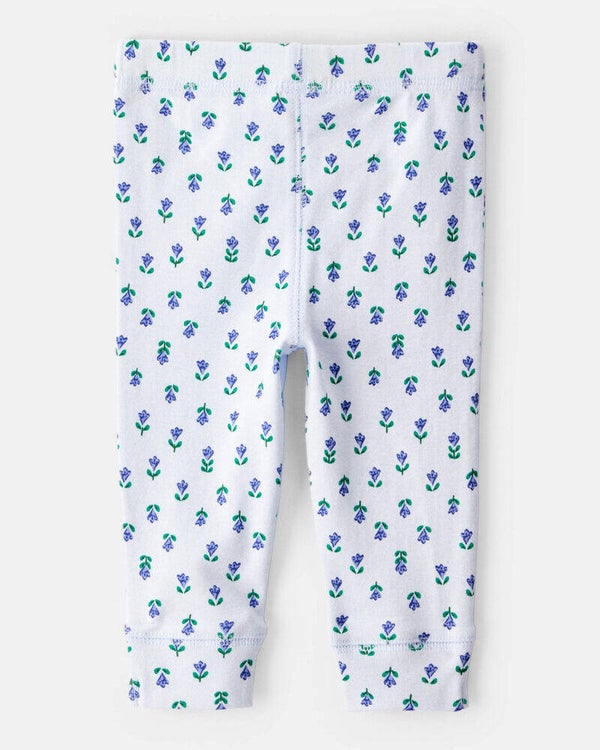 BABY GIRLS EASY-ON COTTON PANTS WHITE PRINTED