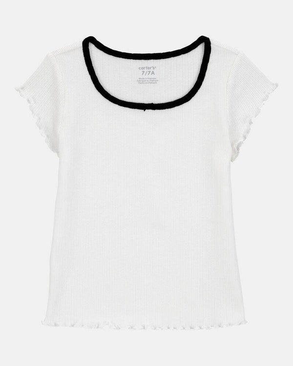GIRLS WHITE POINTELLE TOP