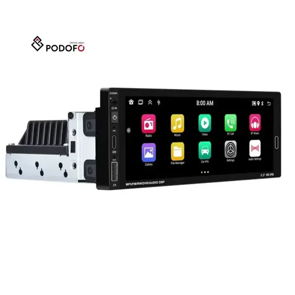 Podofo 6.86 Inch 2 + 64 Gb 1 Din Android Autoradio Met Draadloze Carplay & Android Auto Stereo Gps Bt Fm Rds