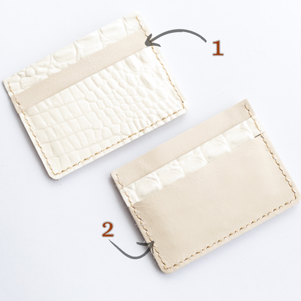 Echt leren pasjes houder - beige croco