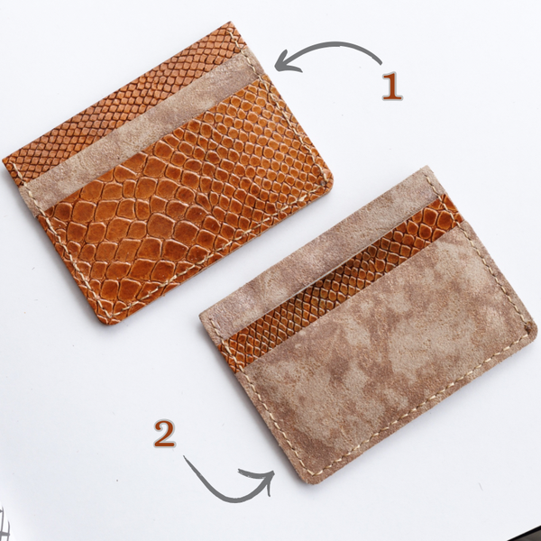 Echt leren pasjes houder - cognac croco