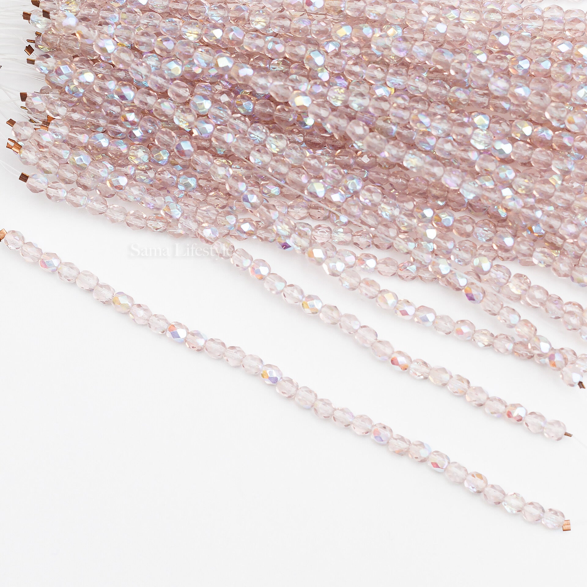 Glas - Tsjechische glas facet oud roze AB 4mm | per streng