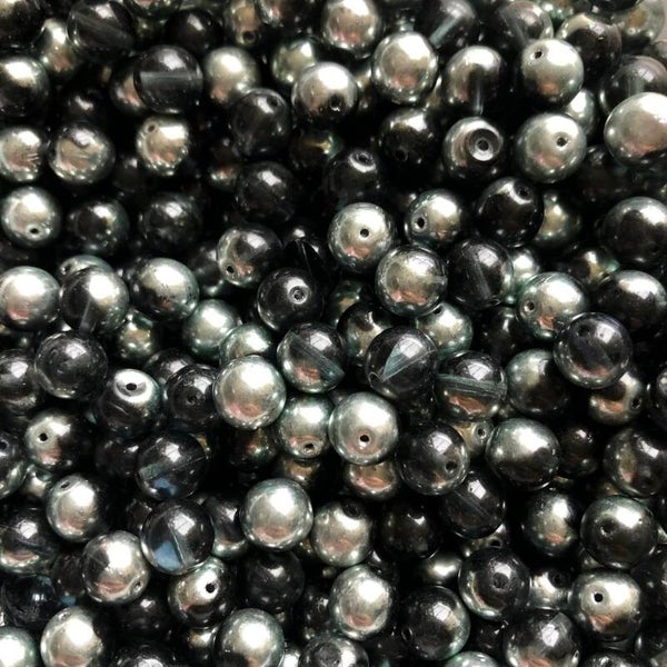 Tsjechisch glas - zwart zilver electroplated 8mm | per 25 gram