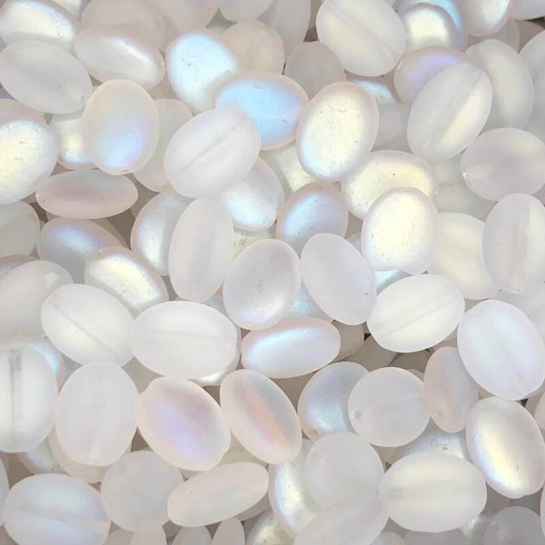 Tsjechisch glas - Mat wit electroplated ovaaltjes | per 15 stuks