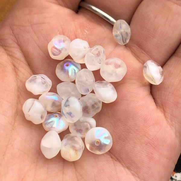 Tsjechisch glas - melk witte electroplated rondellen | per 20 stuks