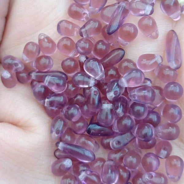 Tsjechisch glas - transp. paars druppels | per 10 gram