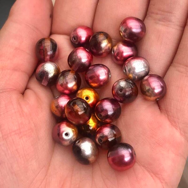 Tsjechisch glas - rond rood electroplated 10mm | per 25 gram