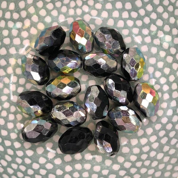 Tsjechisch glas - facet tonnetjes zwart electroplated | per 25 gram (Budget)