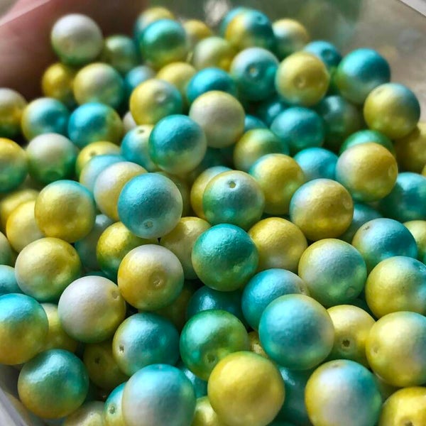 Tsjechisch glas - rond geel blauw 8mm | per 25 gram