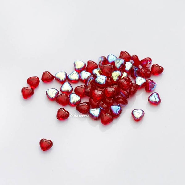 Tsjechisch glas - rode AB hartjes  6mm | per 10 gram