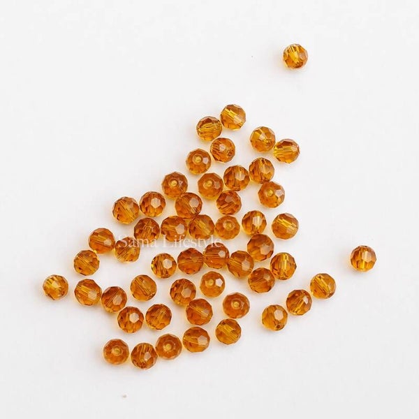 Glas - cognac gekleurde facetten 4mm | per 50 stuks