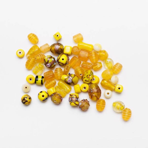 Glas - Indiase glas kralen mix geel | per 70 gram