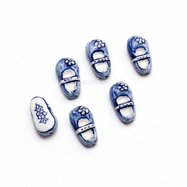 Delfs blauw - porseleinen schoentjes 20x12mm | per 6 stuks