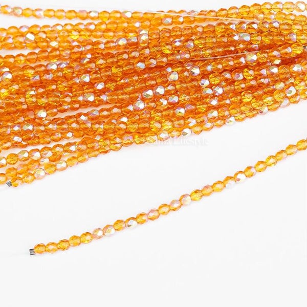 Glas - Tsjechische glas facet kralen oranje AB | per streng