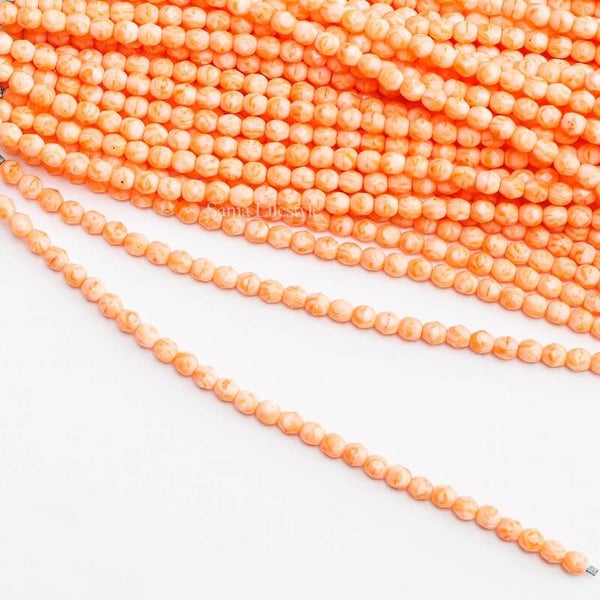 Glas - Tsjechische glas facet oranje gemeleerd 4mm | per streng of zakje