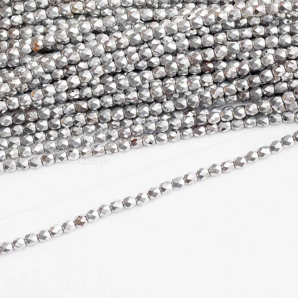 Glas - Tsjechische glas facet kralen zilver 4mm | per zakje of streng