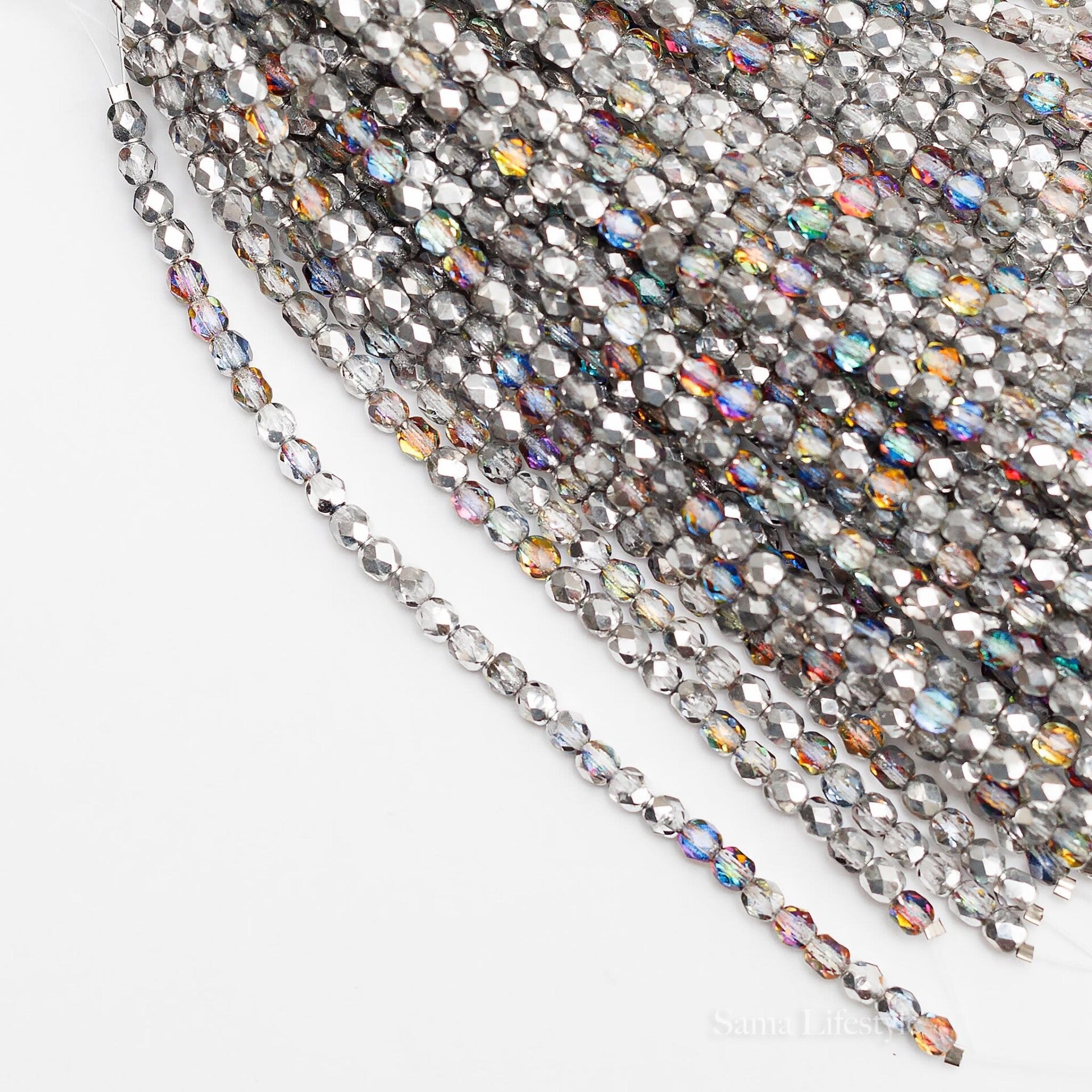 Glas - tsjechische glas facet kralen grijs AB 4mm | per streng