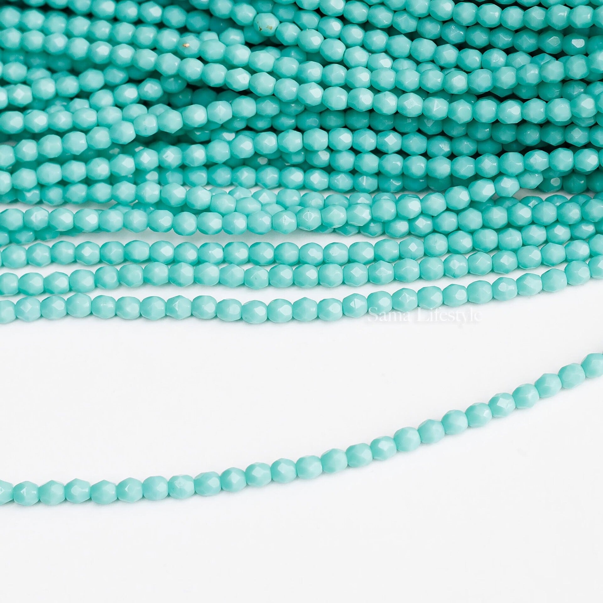 Glas - Tsjechische glas facet kralen turquoise 4mm | per streng