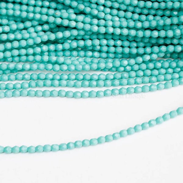 Glas - Tsjechische glas facet kralen turquoise 4mm | per streng