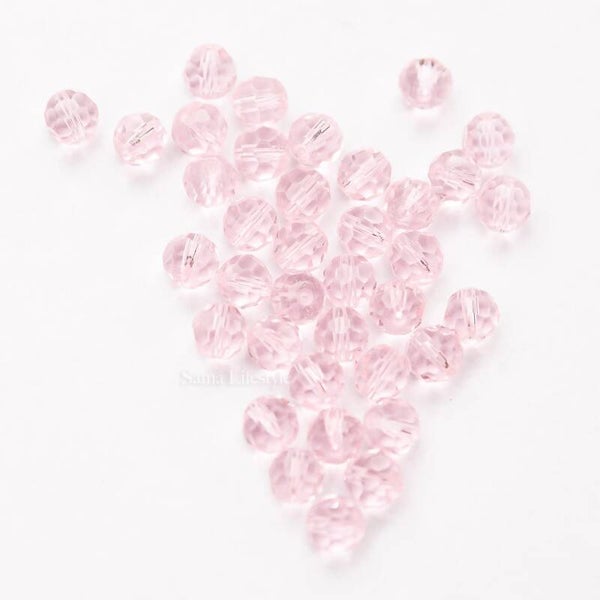 Glas - roze glas facet kralen 6mm | per 40 stuks