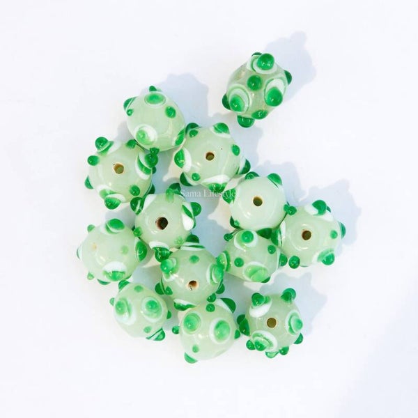 Glas - Indiase glazen lampwork glas kralen groen 14mm | per 13 stuks