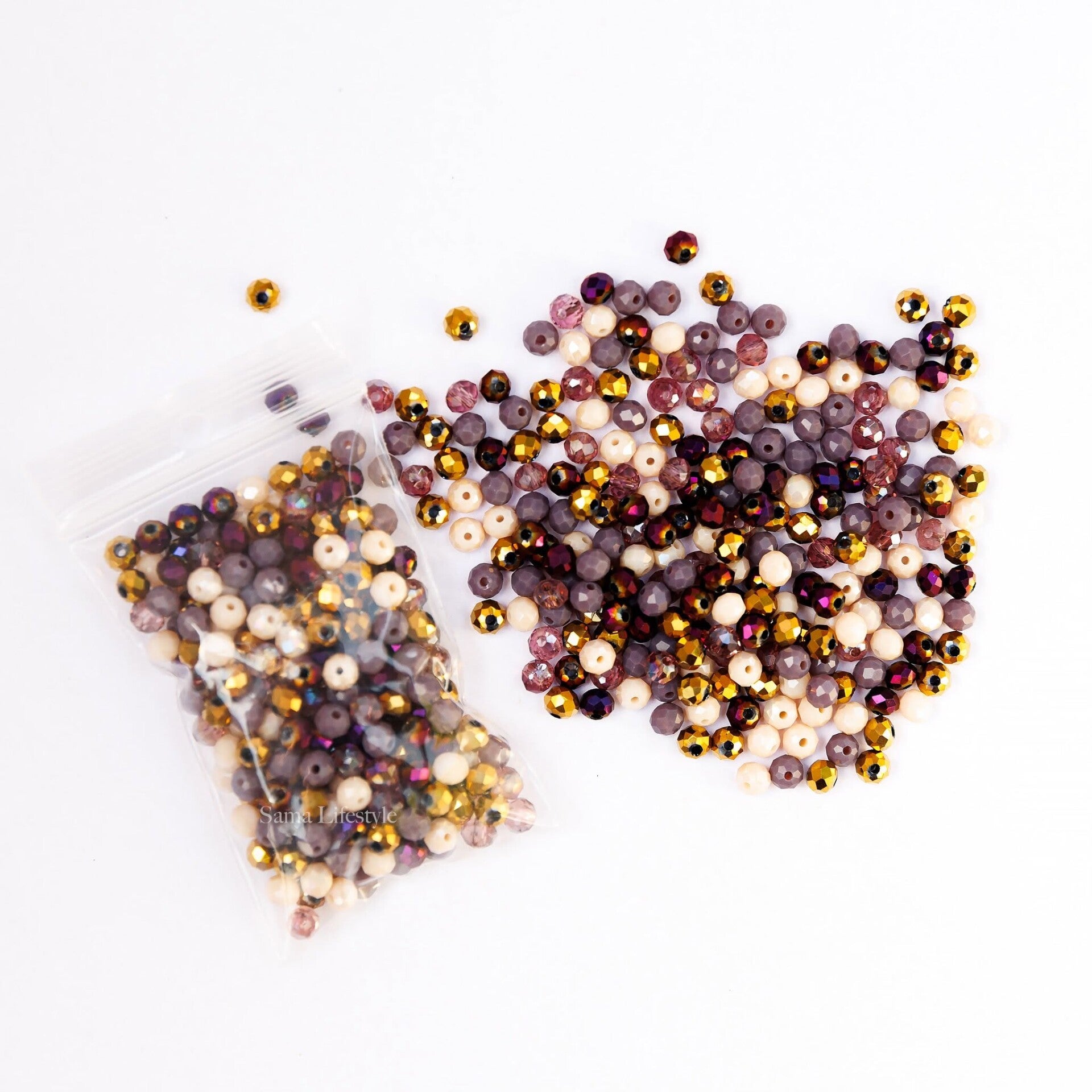 Glas - glas facet rondelle mix paars  3x4mm | per 20 gram