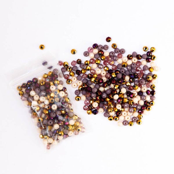 Glas - glas facet rondelle mix paars  3x4mm | per 20 gram
